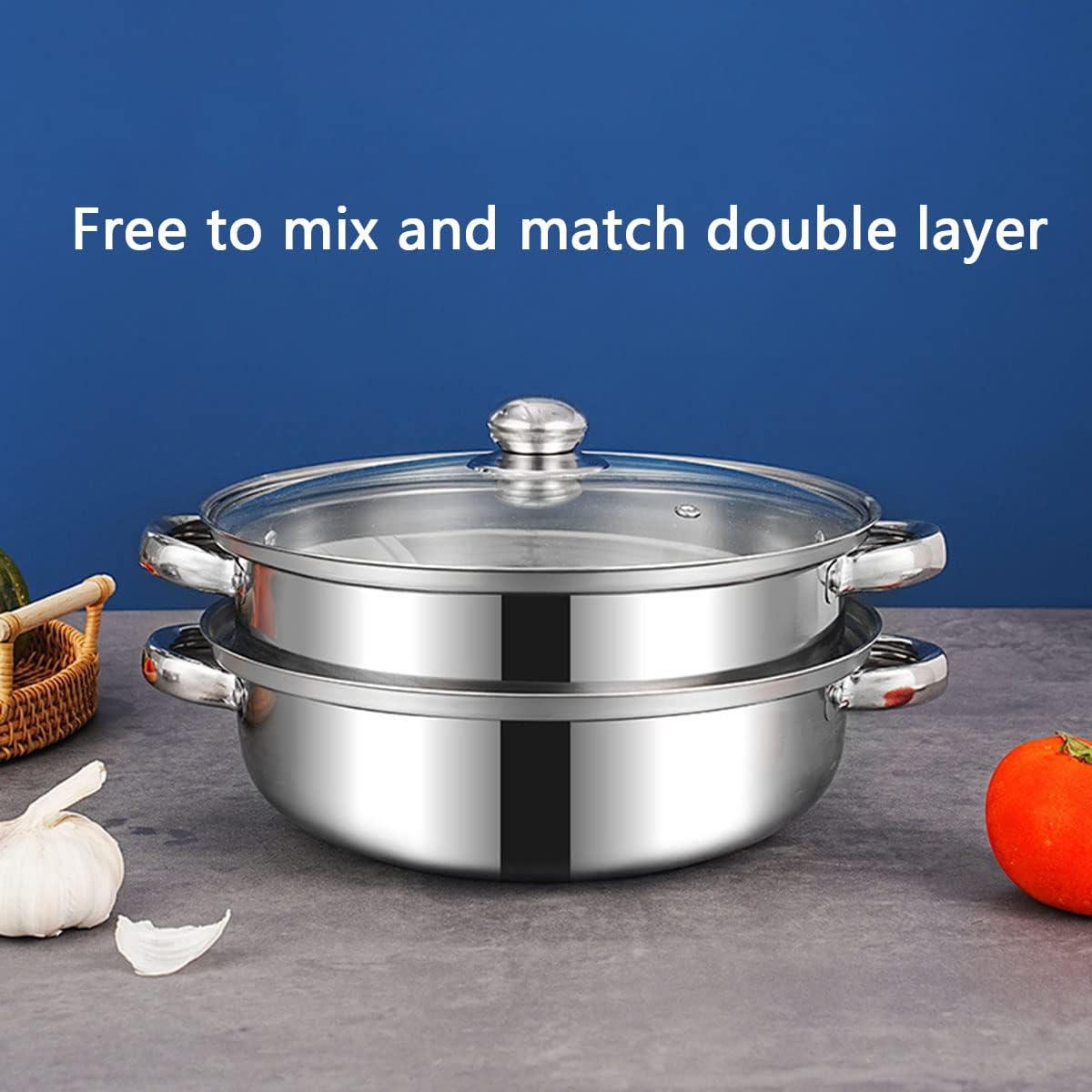 Steamer Pot for Cooking 11 inch, Steamer Pots 3-tier Multipurpose Stainless Steel Steam Pot Cookware with Handle for Vegetable