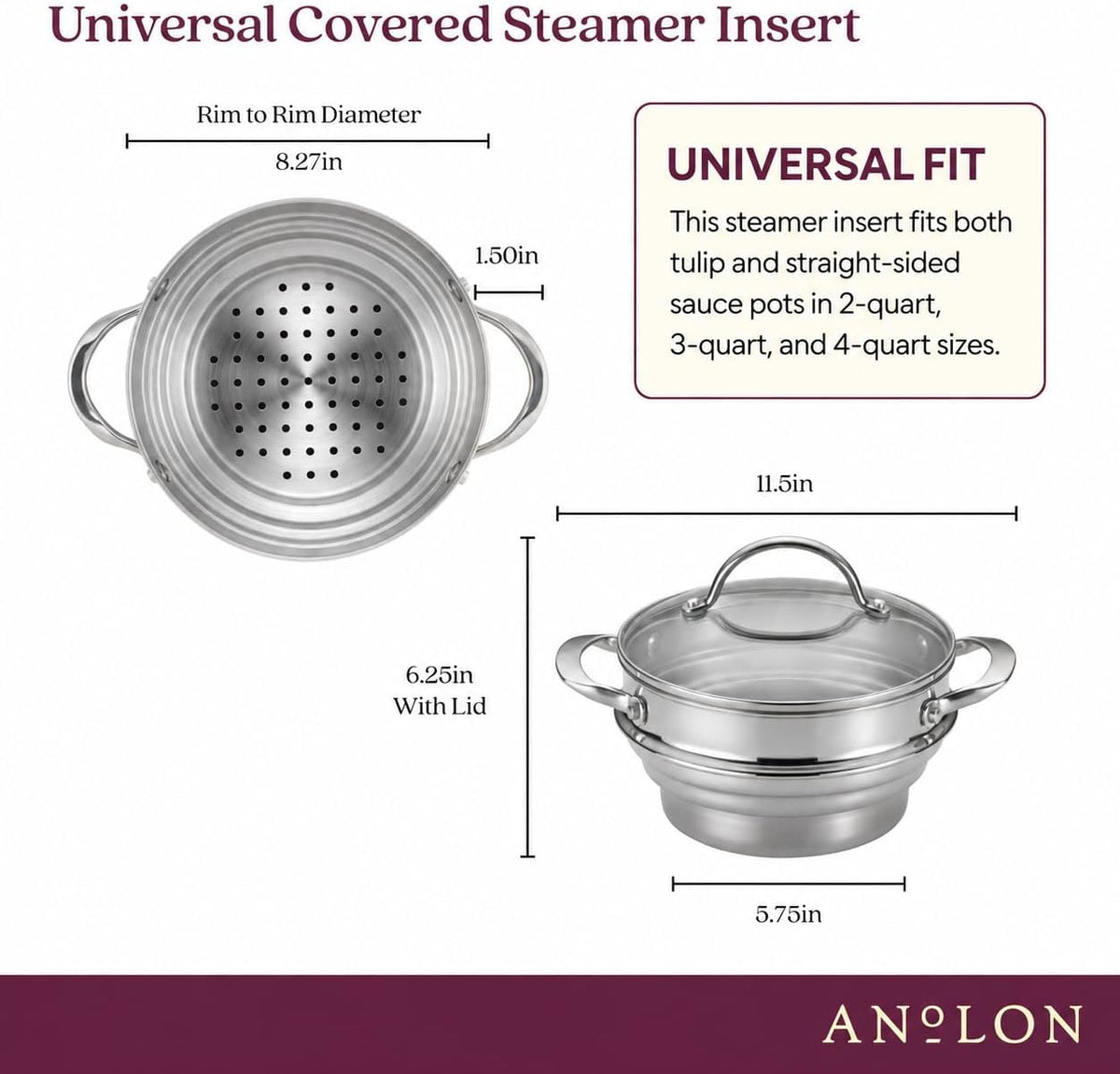 Anolon Classic Stainless Steel Universal Covered Steamer Insert