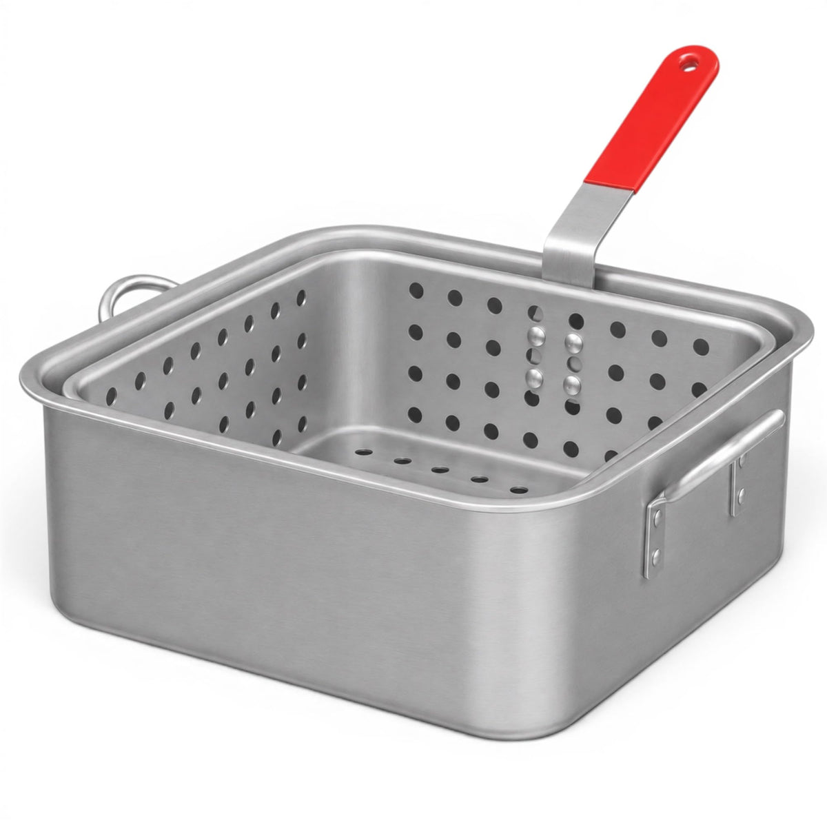 Gas One Aluminum Cooking Pot Deep Fryer with Basket – 10QT Aluminum Fry Pot with Easy Grip Handle – Durable Food Grade Outdoor Fryer with Perforated Strainer Basket – Ideal for Seafood, Chicken