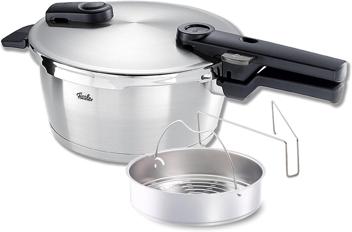 Fissler Vitaquick Premium Pressure Cooker, 3.7 Quart with Steamer Insert and Tripod