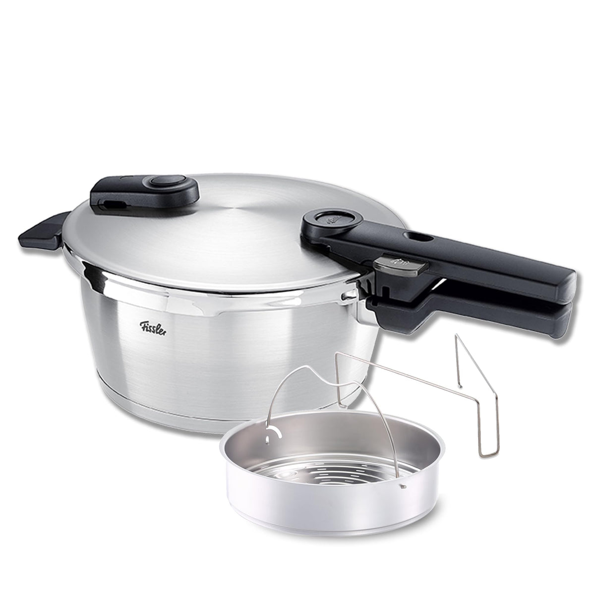 Fissler Vitaquick Premium Pressure Cooker, 3.7 Quart with Steamer Insert and Tripod