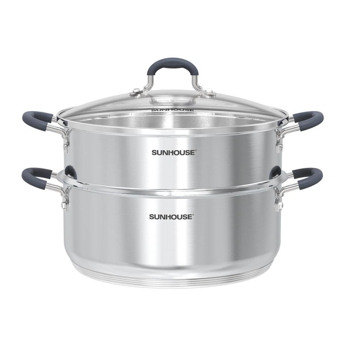 SUNHOUSE 4.6 QT Stainless Steel Steamer Pot for Cooking with Glass Lid