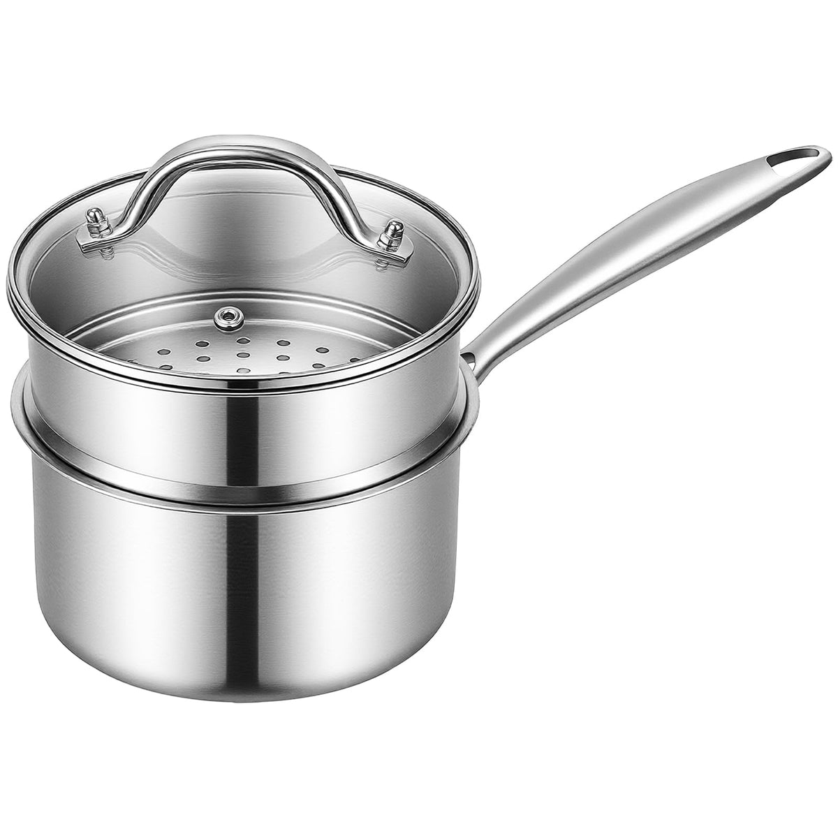Ohtomber 1.5 Qt Tri-Ply Stainless Steel Saucepan with Steamer Basket & Lid