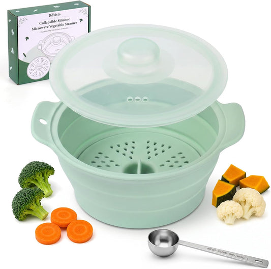 42oz Collapsible Silicone Microwave Steamer for Vegetables, Green