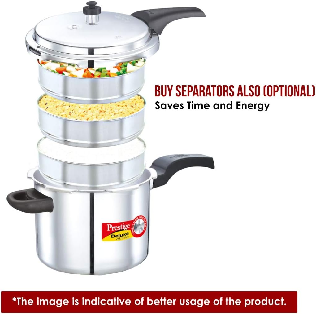 PRESTIGE PRDA3 Prestige 3L Alpha Deluxe Induction Base Stainless Steel Pressure Cooker, 3.0-Liter