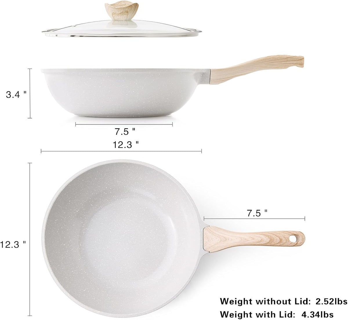 Kordisen Ceramic Wok Pan, 12 Inch Nonstick Wok with Lid, Healthy Non Toxic Woks & Stir-fry Pans for Cooking, Induction Cookware, PFOA & PFAS Free (Grey)