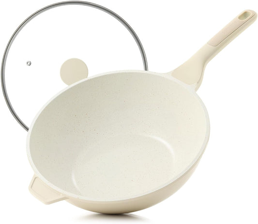 SENSARTE Nonstick Ceramic Wok Pan with Lid, 11Inch Non Toxic Stir-fry Pan