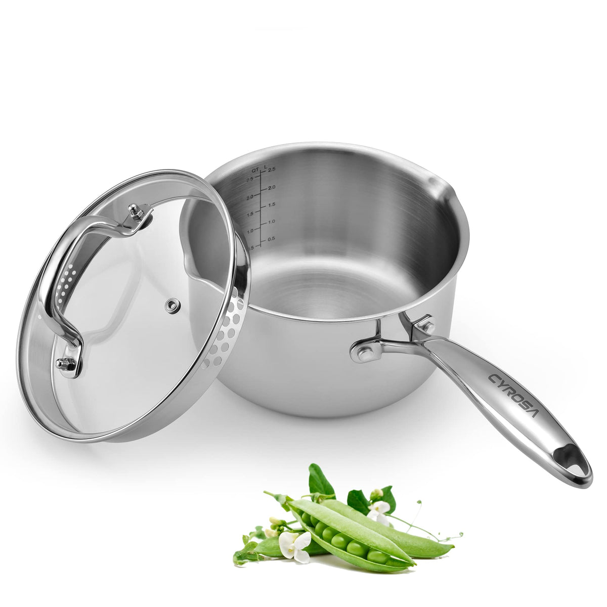 Tri-Ply Stainless Steel Sauce Pan with Steamer Basket & Straining Glass Lid— 2-in-1 Multi-Function Pot for Steaming, Boiling & Simmering — Healthy, Durable, Rust-Resistant, Professional-Grade Cookware