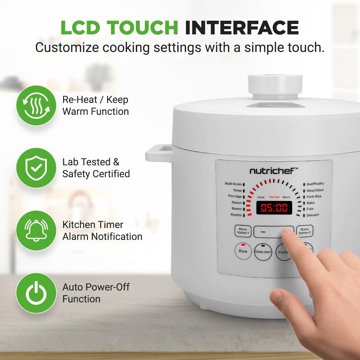 NutriChef 6 Quart Electric Pressure Cooker | 12 Function Digital Countertop Pressure Cooker | Adjustable Time & Temperature | Re-heat and Keep Warm Function | 13.1 x 11.4 IN | White