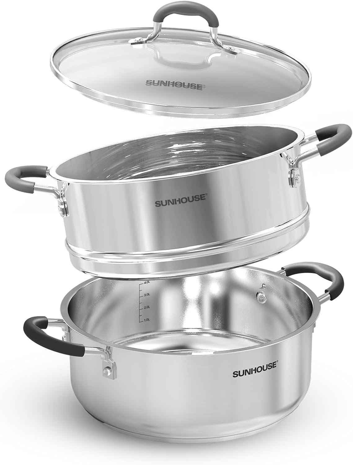 SUNHOUSE 4.6 QT Stainless Steel Steamer Pot for Cooking with Glass Lid