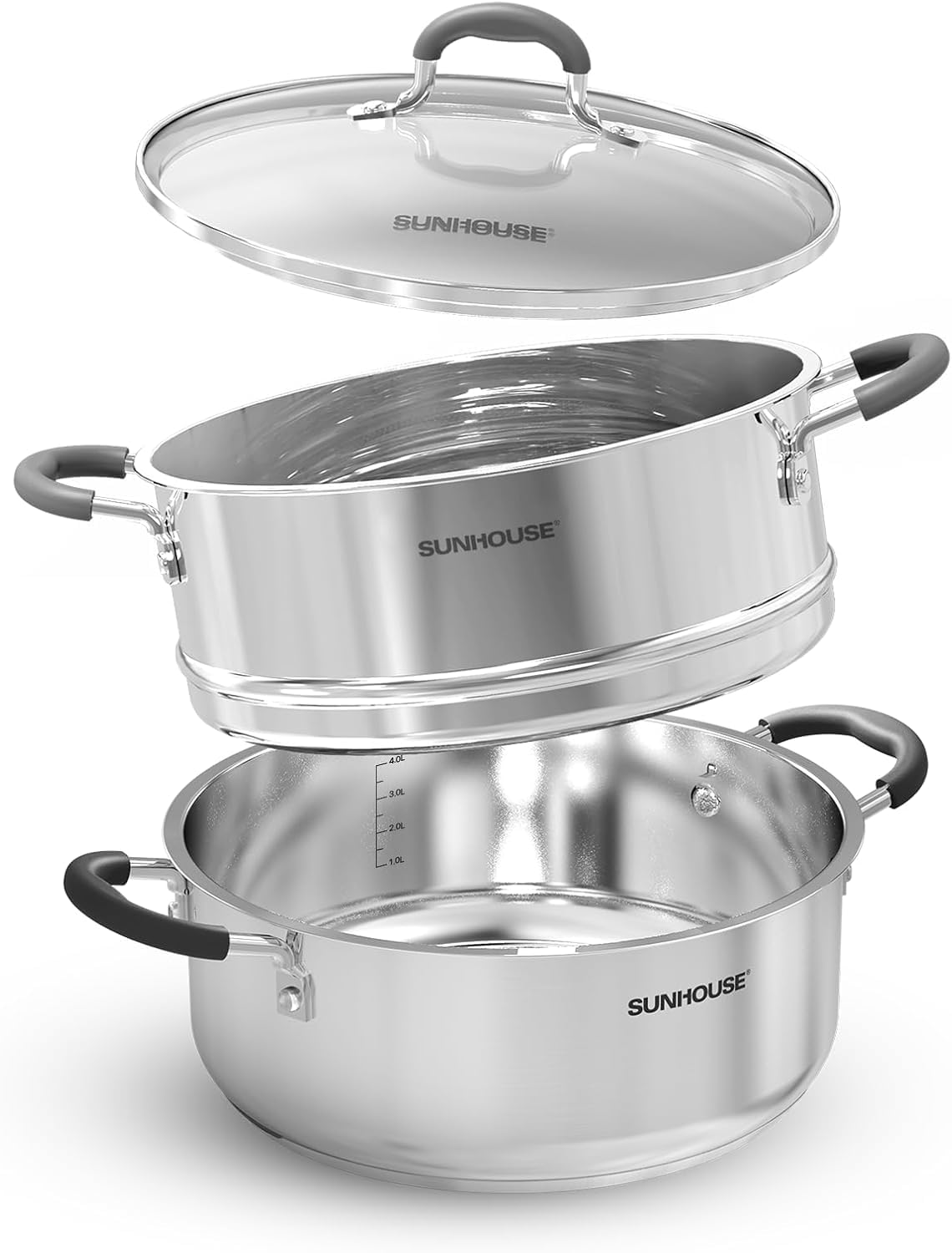 SUNHOUSE 4.6 QT Stainless Steel Steamer Pot for Cooking with Glass Lid