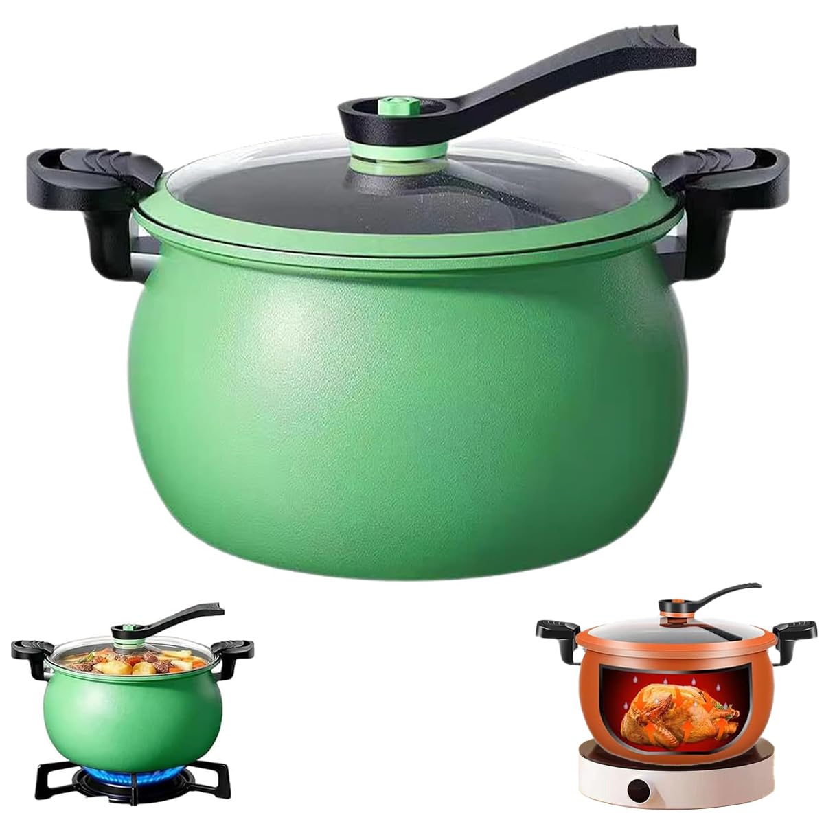Large-Capacity Micro Pressure Cooker, Multifunctional Pressure Cooker with Glass Cover, Anti-Scalding Handle, Easy to Clean, Non-Stick Pot for induction cooker and gas stove (8 Quarts)