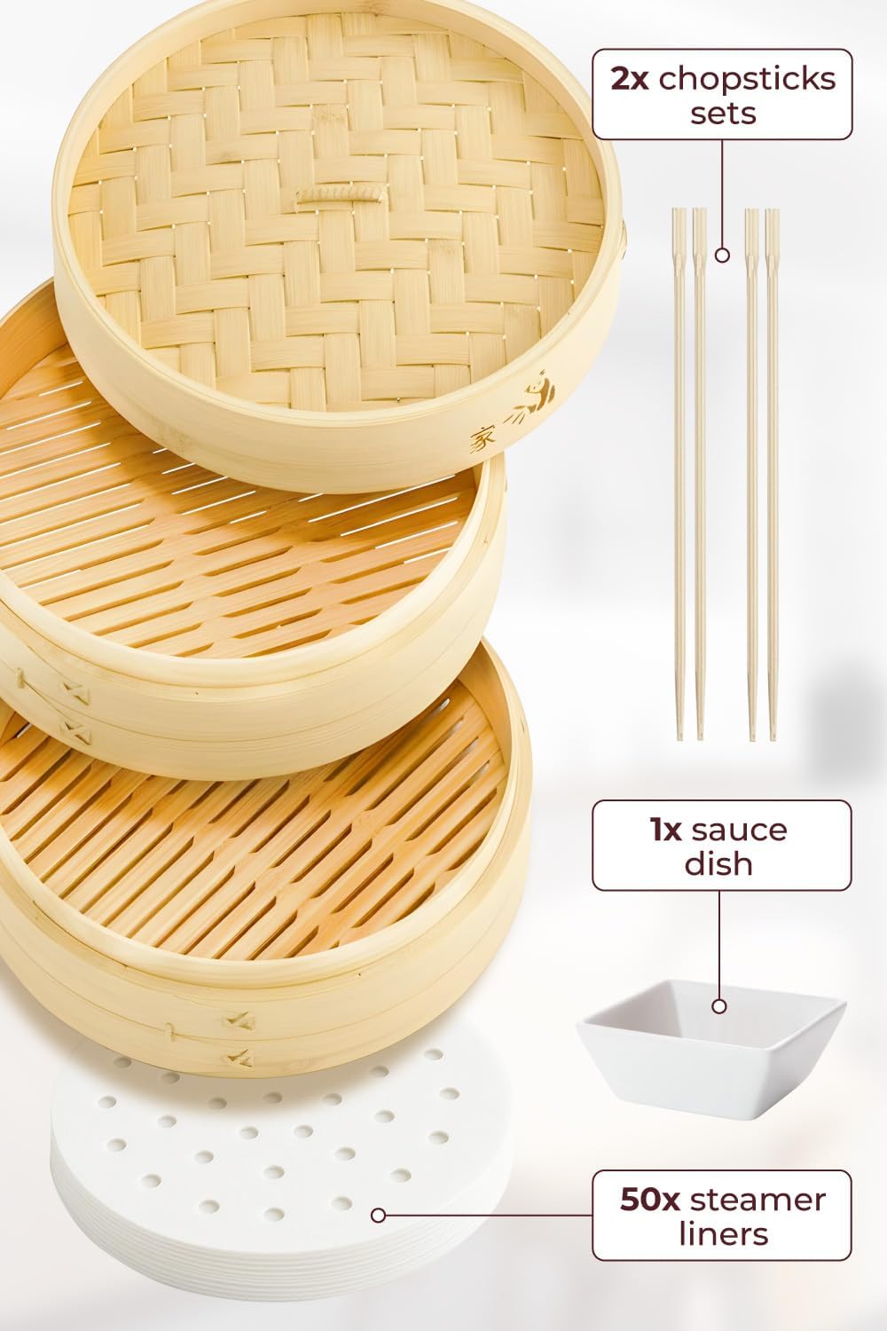 54-Piece Bamboo Steamer Basket Set, 10 Inch for Delicious, Authentic Meals
