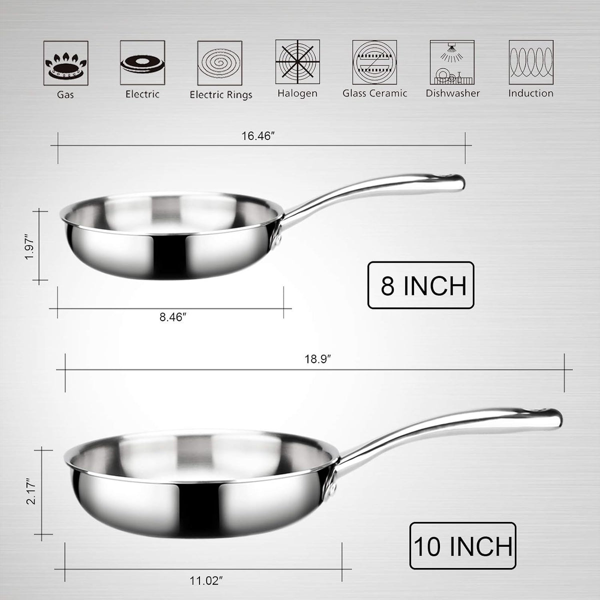 duxtop Tri-Ply Stainless Steel Stir Frying Pan, 8 Inch Induction Skillet