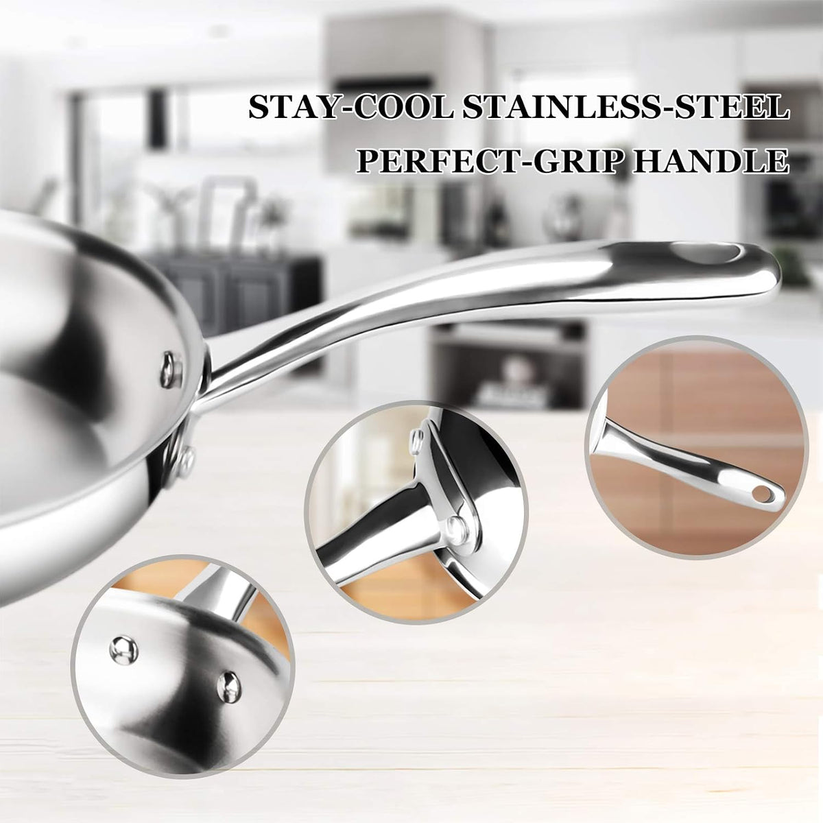 duxtop Tri-Ply Stainless Steel Stir Frying Pan, 8 Inch Induction Skillet