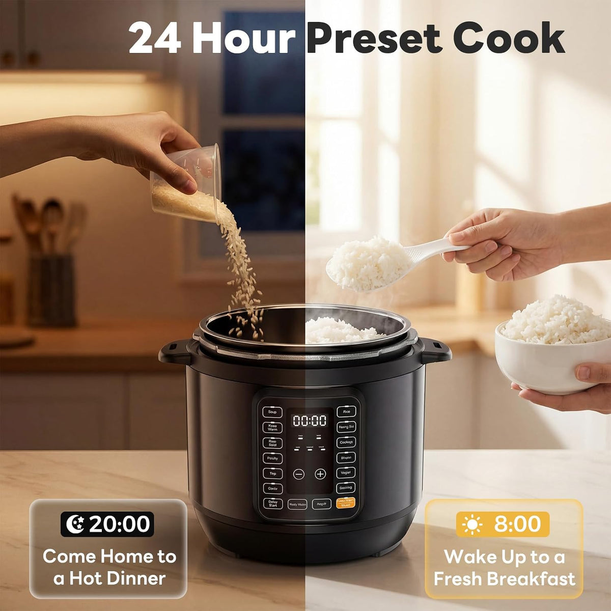 Sweetcrispy 16-in-1 Electric Pressure Cooker 6QT, 12-Preset Multi Cookers with Ceramic Pot, Slow Cook Rice Steamer Sauté Soup Yogurt Maker and More, Recipe Book