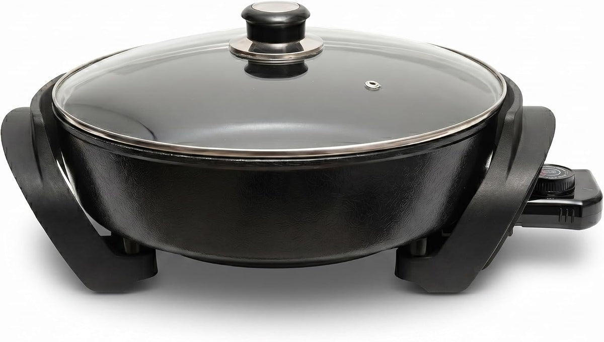 Moss & Stone Round Electric Skillet with Lid, 12-Inch Nonstick Frying Pan