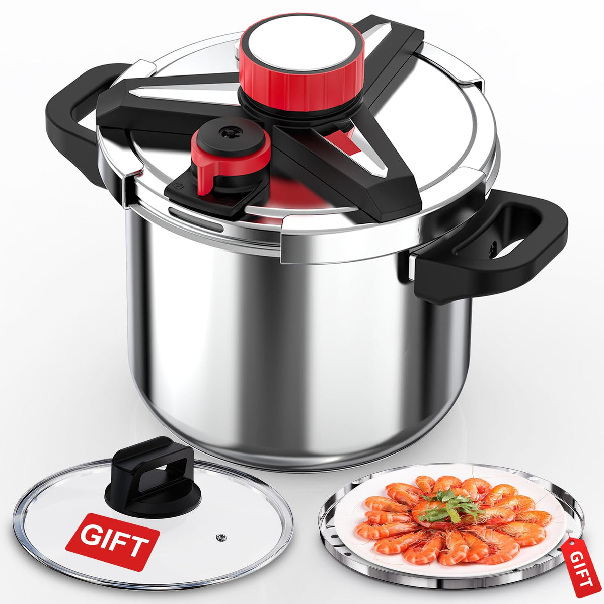 [3-IN-1] 18/8 Stainless Steel Pressure Cooker 8 Quart [Save 70% of time ]