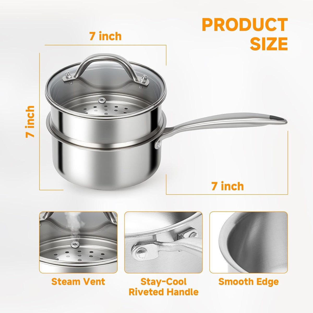 Ohtomber 1.5 Qt Tri-Ply Stainless Steel Saucepan with Steamer Basket & Lid