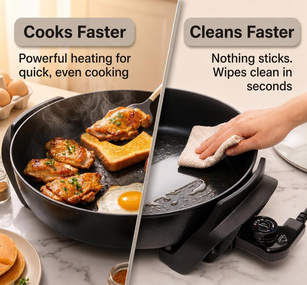 Moss & Stone Round Electric Skillet with Lid, 12-Inch Nonstick Frying Pan