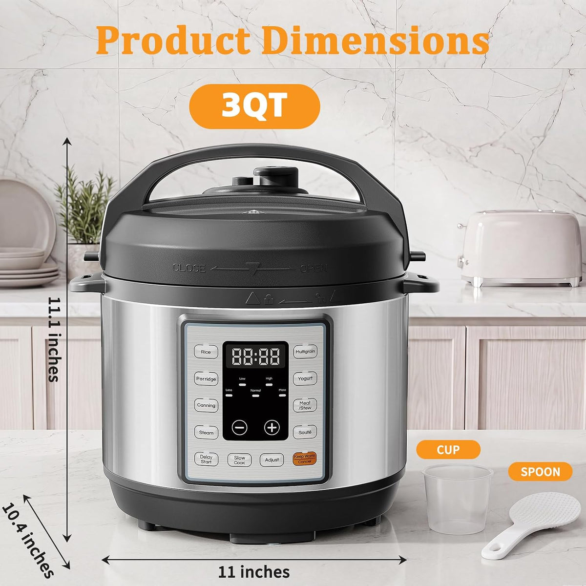 NEWBULIG 10-In-1 Electric Pressure Cooker, 3 Quart Multi Cooker for Rice, Stew and Steam, Small Programmable Stainless Steel Pot with Slow Cook Function and Ceramic Inner Pot
