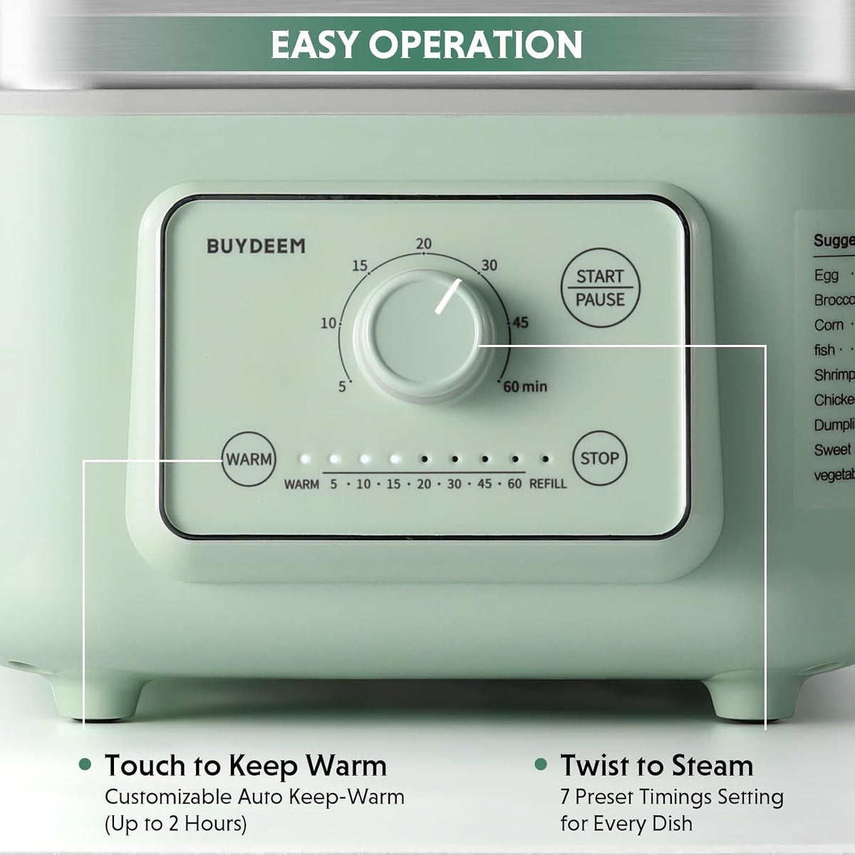 BUYDEEM G52 10.6Qt Electric Food Steamer for Cooking, Cozy Greenish