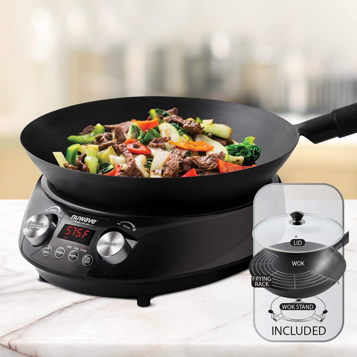 Nuwave Induction Wok, 3 Wattages 600, 900 & 1500, 100°F-575°F in 5°F