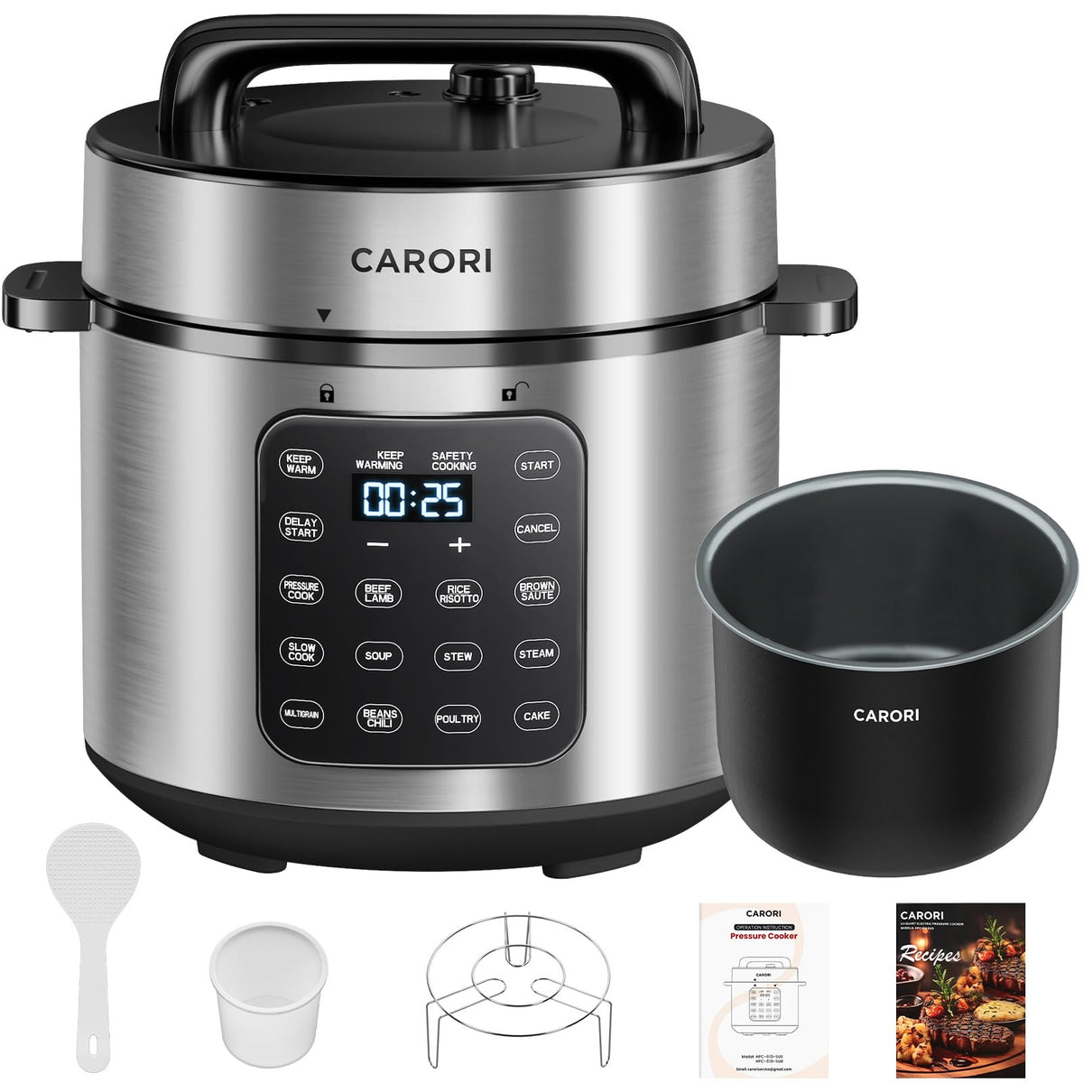 12-in-1 Electric Pressure Cooker 8 Quart, 1200W olla de presion Multi-Cooker with Stainless Steel Pot, Slow Rice Cooker, Saute, Steamer, Yogurt & Food Warmer, Delay Timer, Black