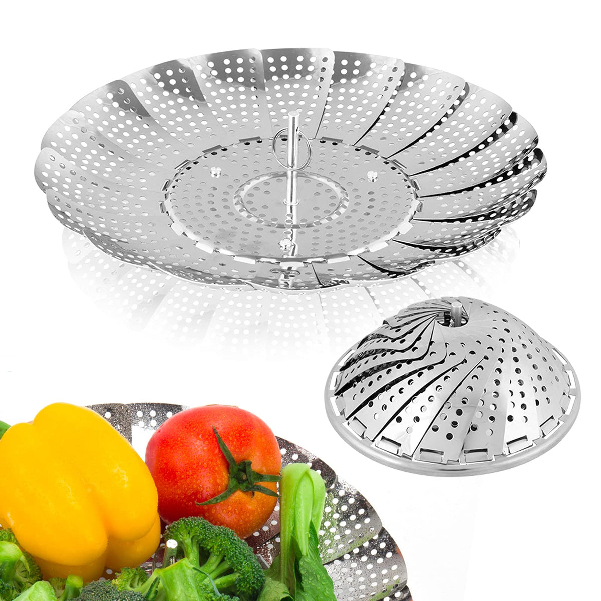 Sayfine Vegetable Steamer Basket, Premium Stainless Steel Veggie Steamer Basket - Folding Expandable Steamers to Fits Various Size Pot (Foldable Large)