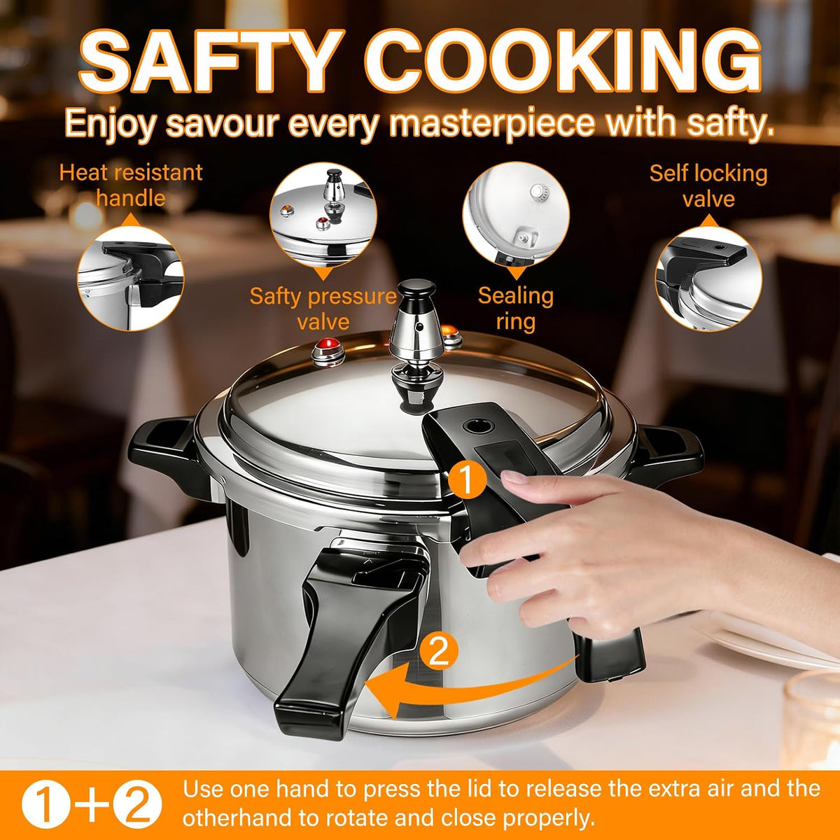 DOITOOL 4.2 Quart Aluminum Pressure Cooker Stovetop Fast Cooking Pot Pressure Canner Compatible for Induction Cookers and Gas Stoves, Silver (4L)