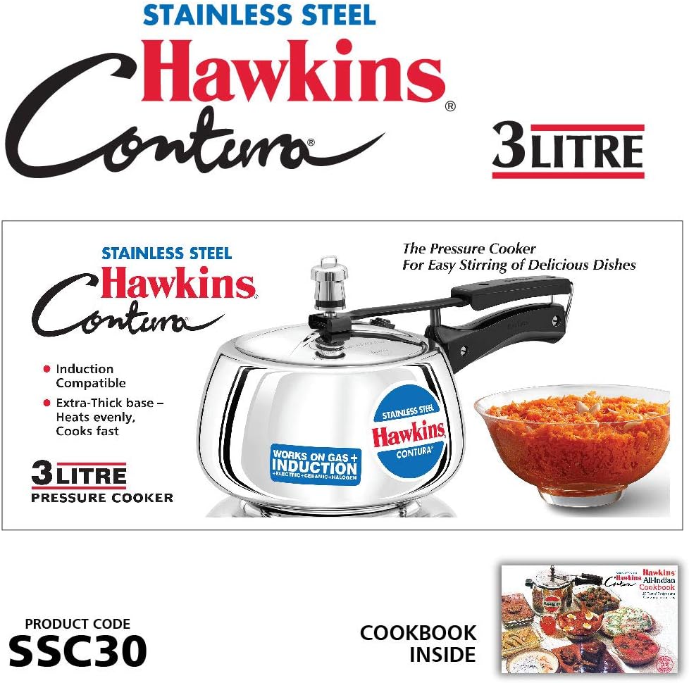 HAWKINS SSC30 Contura Stainless Steel Pressure Cooker, 3 Liter