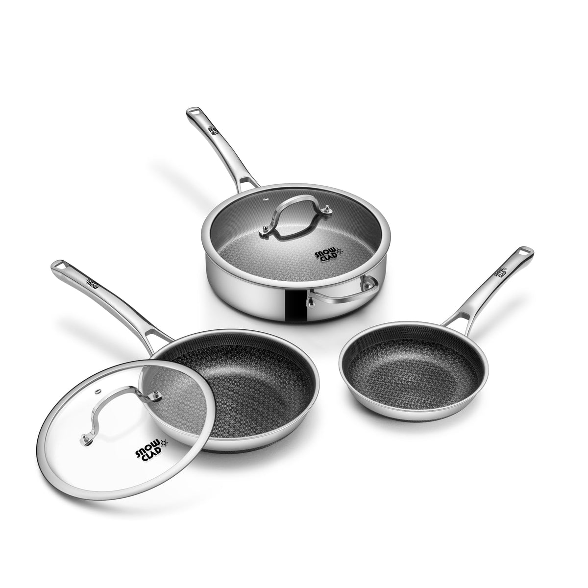 SNOWCLAD Frying Pans Nonstick with Lid,Hybrid Non Stick 5 Quart Saute pan,PFOA Free Cookware,Stainless Steel skillet,12 inch Deep Saute Pan,Dishwasher&Oven Safe,Works on All Cooktops