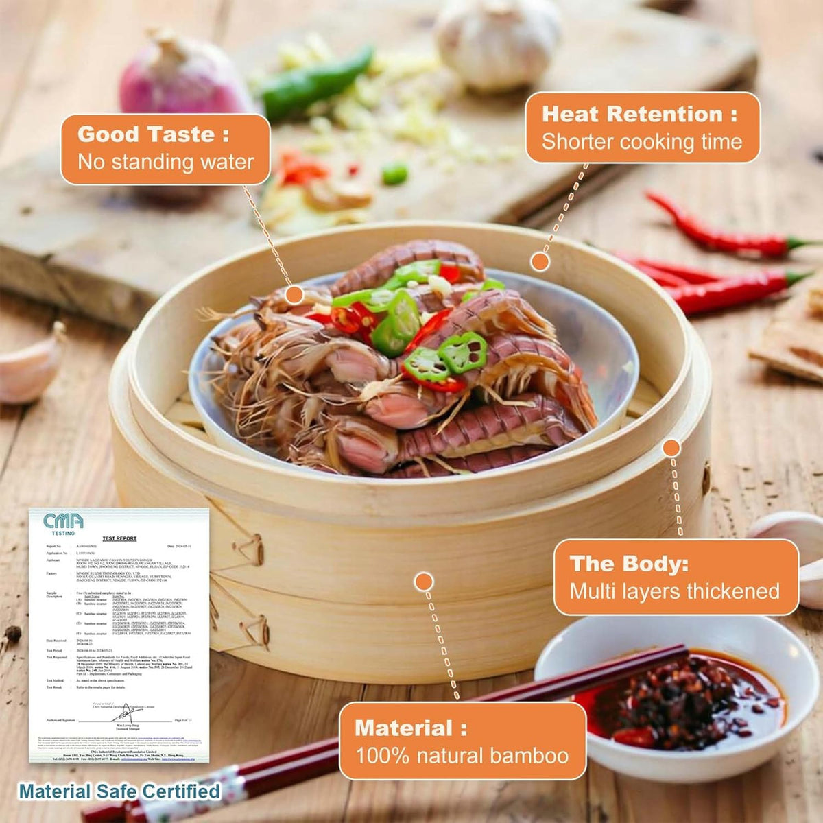 Deep Bamboo Steamer Basket Set 10 Inch 2-Tier Dumpling Steamer for Cooking