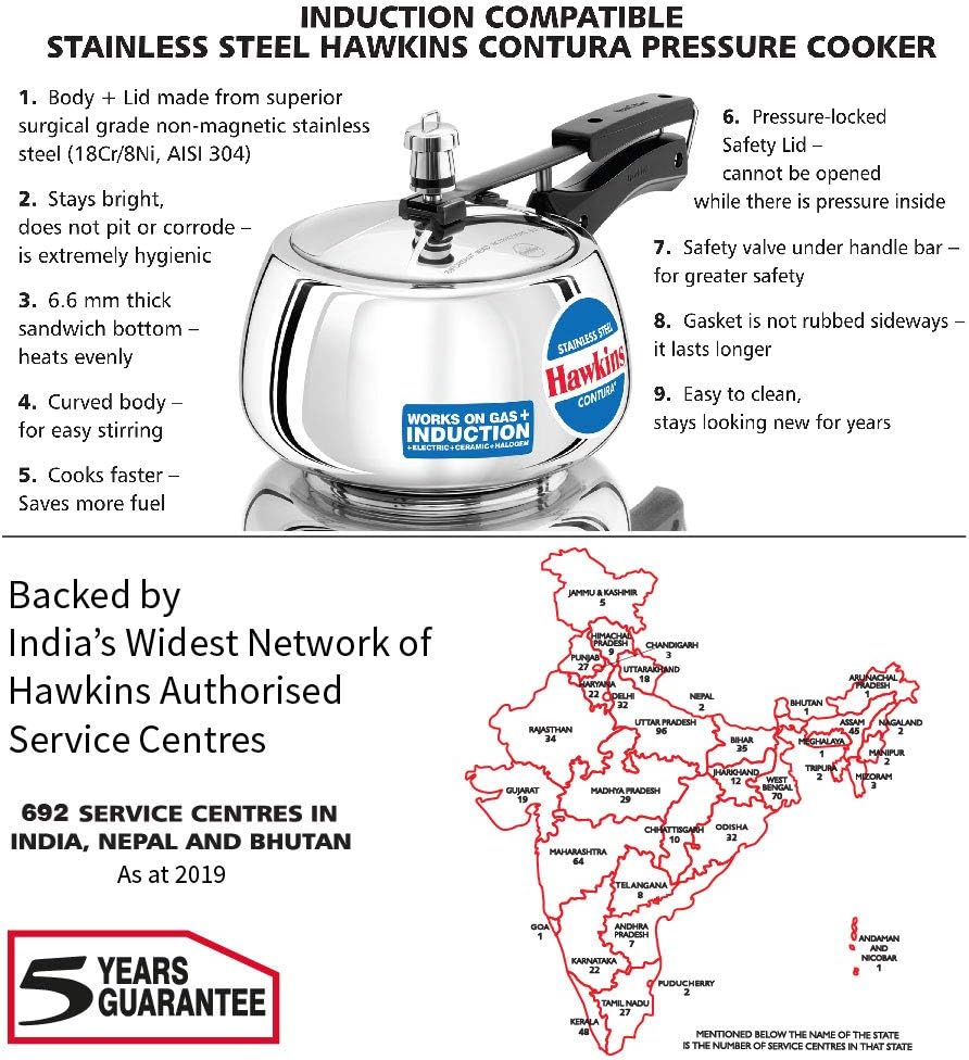 HAWKINS SSC30 Contura Stainless Steel Pressure Cooker, 3 Liter