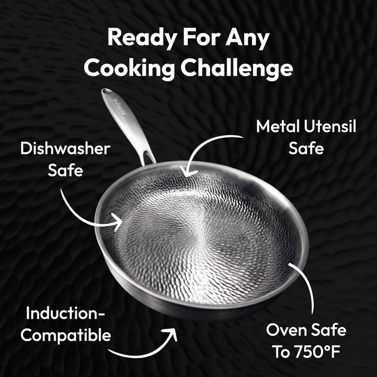 Plateful Titanium Pans For Cooking 12 Inch, No Coating Nonstick, with Lid