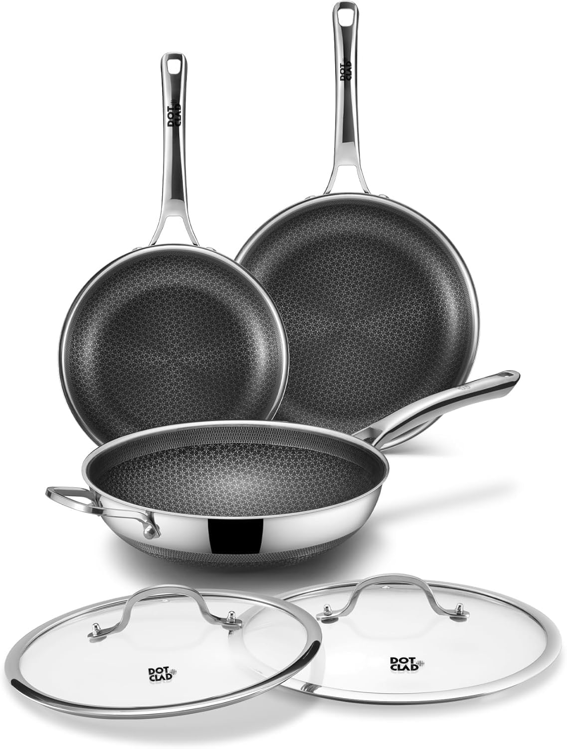 DOTCLAD 13 Inch Hybrid Stainless Steel Wok with Lid and Steamer Basket, Non Stick Stir Fry Pan, PFOA-Free, Works on Induction, Dishwasher & Oven Safe