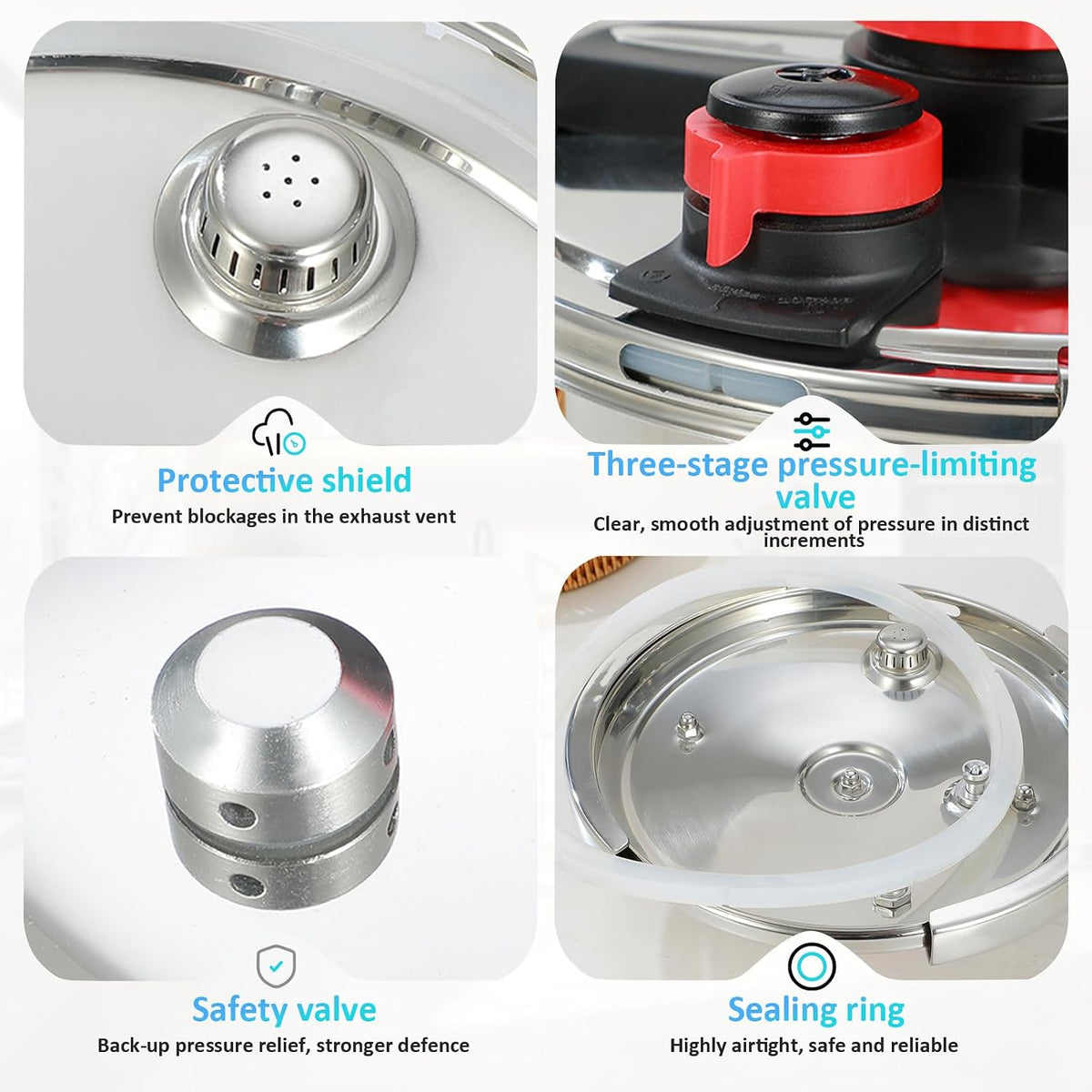 Pressure Cooker - 3-in-1 Stainless Steel Pressure Cooker Compatible With gas Stoves and Induction Cookers Featuring an easy-to-open Lid Safety Lock System and Adjustable pressure Valve