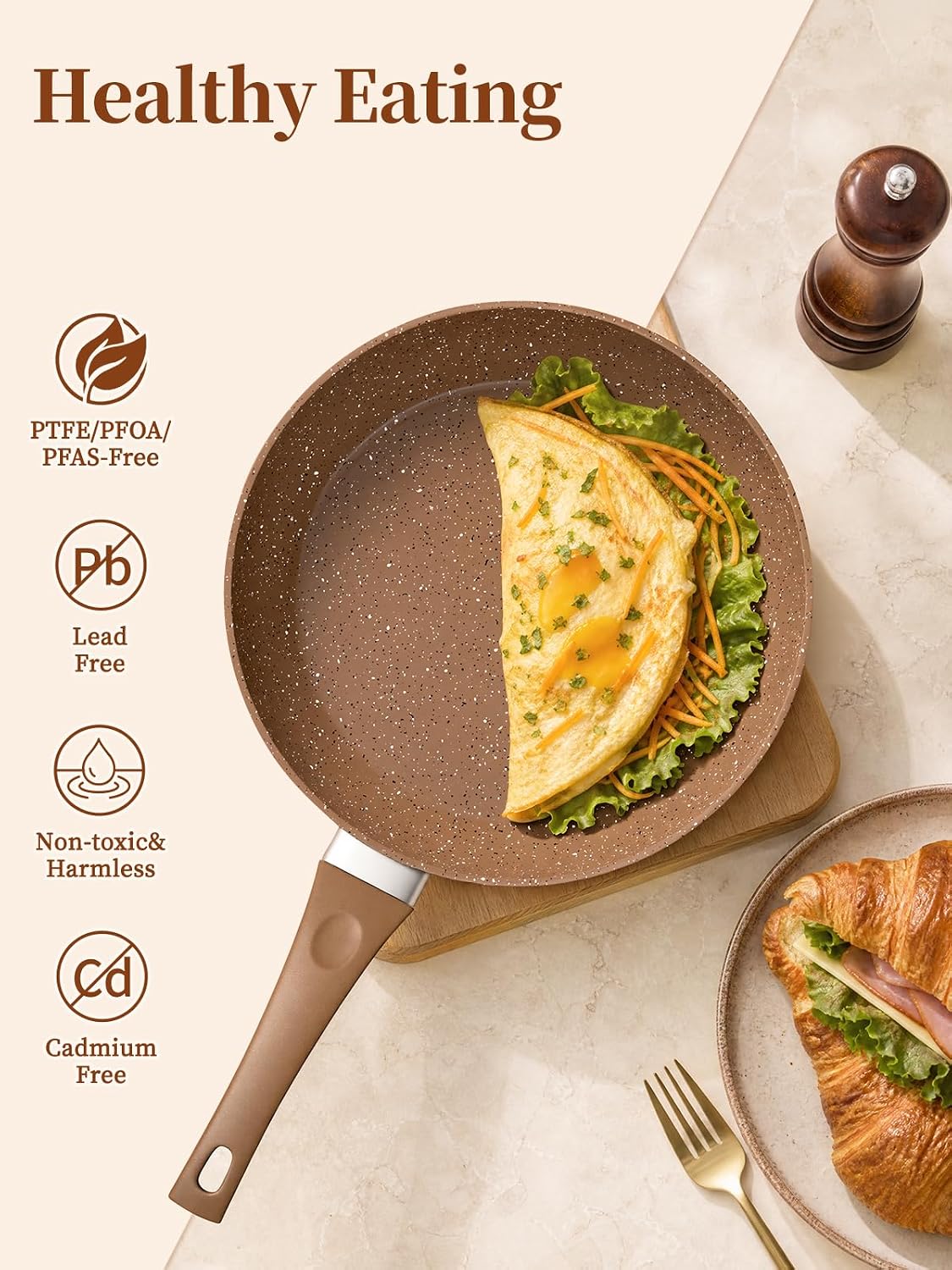 Innerwell Nonstick Ceramic Frying Pans Skillets Set 8"+9.5"+11"