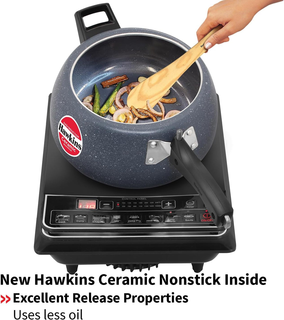 Hawkins 5 Litre Ceramic Nonstick Pressure Cooker, Induction Inner Lid, Granite Contura Shaped, Blue