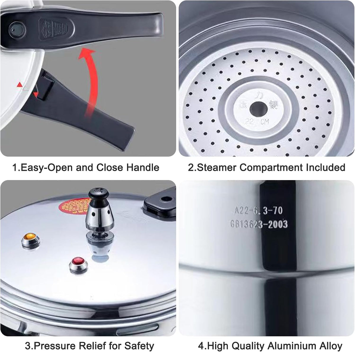 Small Pressure Cooker 3 Quart，Aluminum Pressure Cooker Compatible with Gas & Induction Cooker Fast Cooking Pot Even Heat Distribution for 1-2 People
