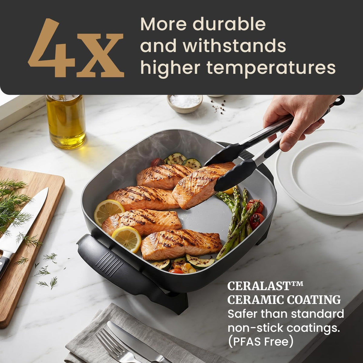 Elite Gourmet 12" PFAS-Free Ceramic Electric Skillet, 1200W, Extra-Deep
