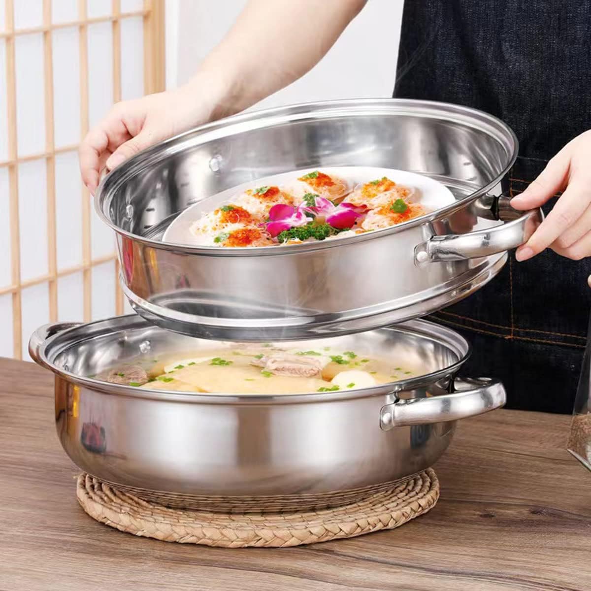 Steamer for Cooking, 5.0 Quarts Stainless Steel Steamer Pot, 3-Tier Food Steam Pots with Lid for Cooking Vegetables, Seafood, Soups, Stews and Pasta