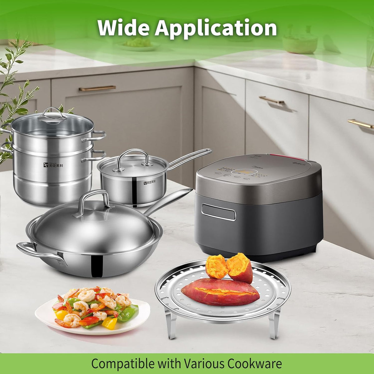 Steamer Rack for Cooking,Stainless Steel Steaming Rack,Steam Tray with Removable Legs for Instant Pressure Cooker Multi-functional Steamer Basket(Silver - 22cm)