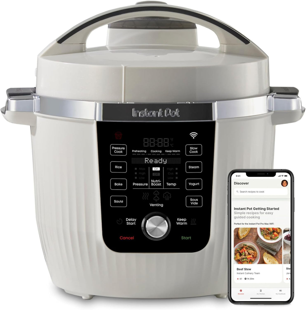 Instant Pot Pro Max WiFi Smart 6 Qt 10‑in‑1Pressure Cooker, White