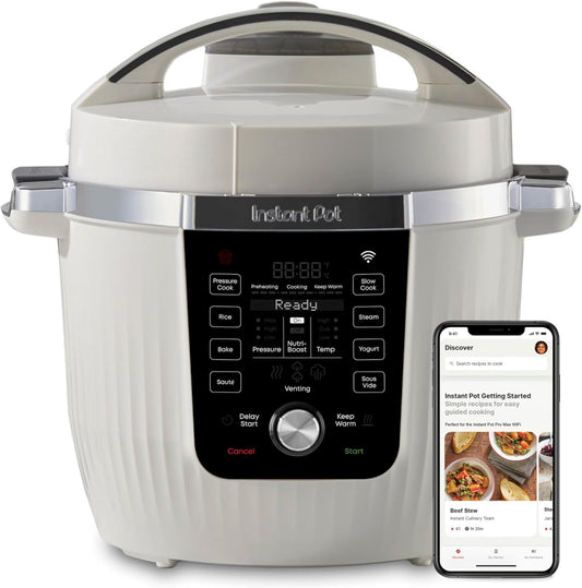 Instant Pot Pro Max WiFi Smart 6 Qt 10‑in‑1Pressure Cooker, White