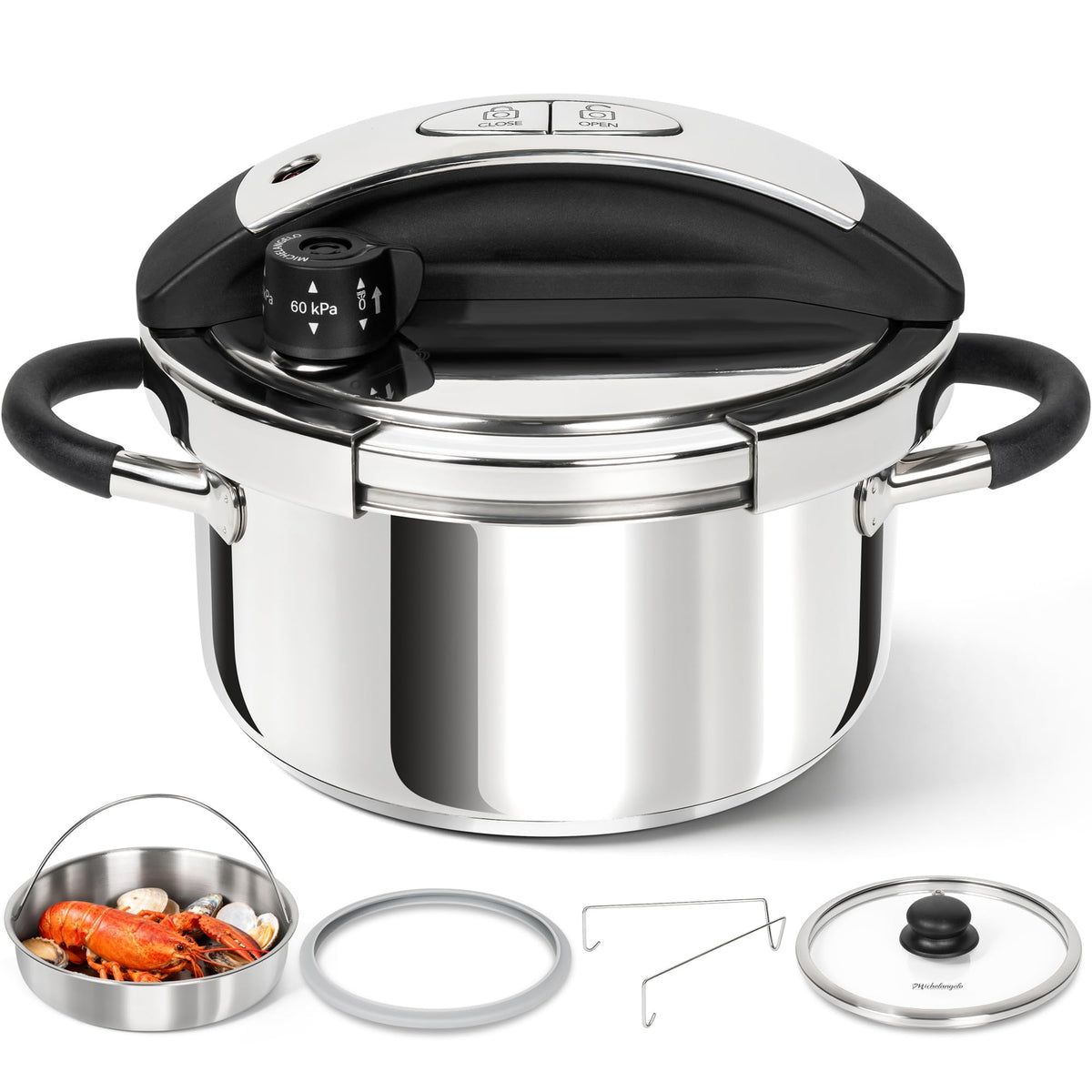 MICHELANGELO 3.2QT/3L Small Stovetop Pressure Cooker Stainless Steel