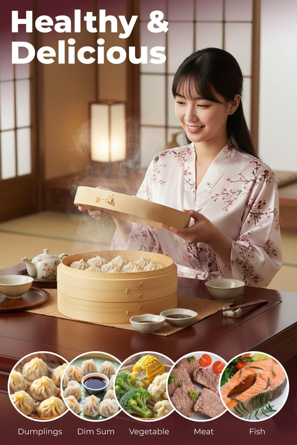 8" Bamboo Steamer Basket - Delicious Home Cooked Meals, Authentic Flavor