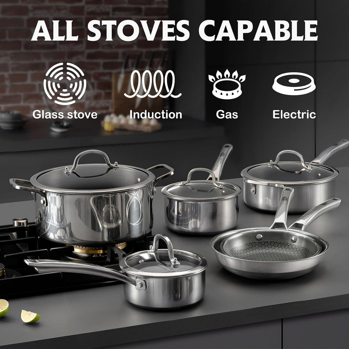 SNOWCLAD Frying Pans Nonstick with Lid,Hybrid Non Stick 5 Quart Saute pan,PFOA Free Cookware,Stainless Steel skillet,12 inch Deep Saute Pan,Dishwasher&Oven Safe,Works on All Cooktops