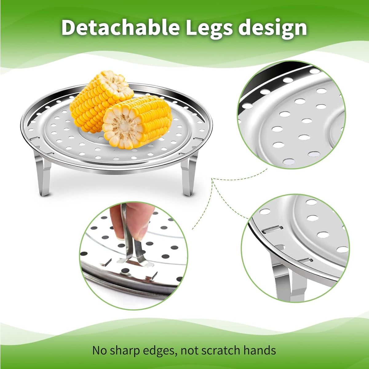 Steamer Rack for Cooking,Stainless Steel Steaming Rack,Steam Tray with Removable Legs for Instant Pressure Cooker Multi-functional Steamer Basket(Silver - 22cm)