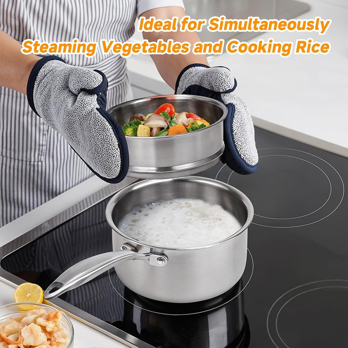 Ohtomber 1.5 Qt Tri-Ply Stainless Steel Saucepan with Steamer Basket & Lid